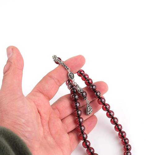 Ate Kehribar 925Ayar Gm akm ve Pskl Kre Kesim 9mm Tesbih