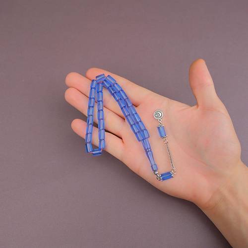 U�ak Cam� Kesme Kesim 7x10mm Alpaka P�sk�ll� Tesbih �effaf Mavi