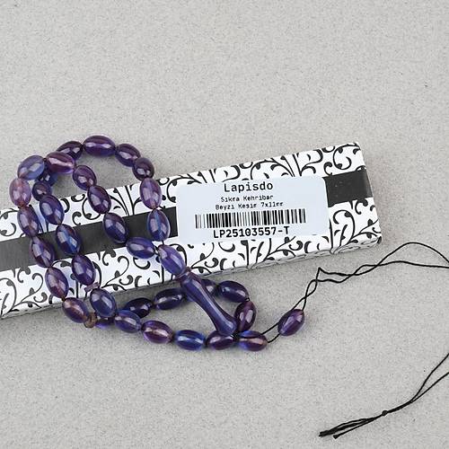 S�kma Kehribar Beyzi Kesim 7x11mm Tesbih P�sk�ls�z Mavi