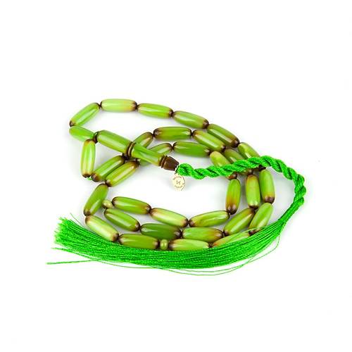 Skma Kehribar Uzun Arpa Kesim 7x12mm Tespih - Yeil