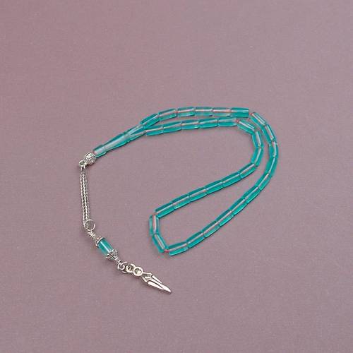 U�ak Cam� Kesme Kesim Alpaka P�sk�ll� 4x8mm Tesbih - Ye�il