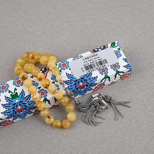 Rus Kaya Damla Kehribar 925ayar G�m�� P�sk�l K�re Kesim 9mm Tesbih