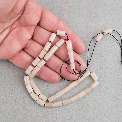 S�kma Kehribar Kesme Kesim 6x10mm Tesbih P�sk�ls�z Krem