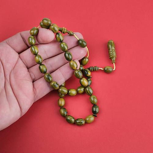 Katalin �ubuk Dinlenmi� Usta ��i Beyzi Kesim 8.5x11mm Tesbih -Ye�il Sar�