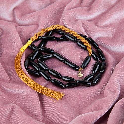 S�kma Kehribar Uzun Arpa Kesim 6.5x18mm Tesbih - Siyah