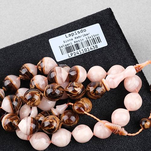 S�kma Kehribar Usta ��i �mzal� �algami Kesim 13x15mm Tesbih