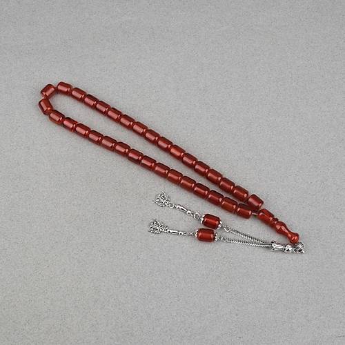 S�kma Kehribar Alpaka P�sk�ll� Kaps�l Kesim 9x11mm Tesbih - Karamel