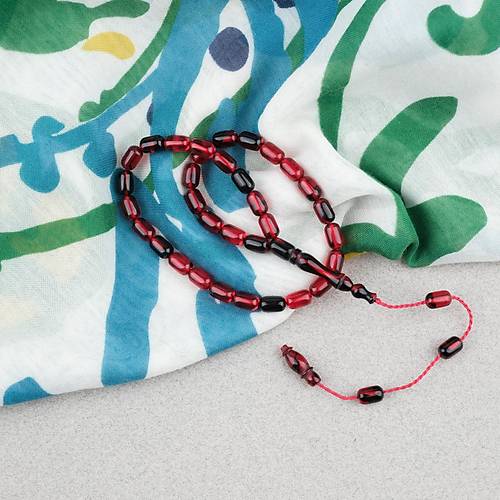S�kma Kehribar Kaps�l Kesim Sistemli Bilek Boy 5x8mm Tesbih Siyah K�rm�z�