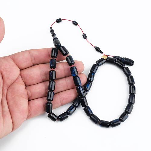 Kadim Katalin Eski Kalemlik Obje Usta i mzal Kapsl Kesim 8x12mm Tesbih - Mavi Sedefli