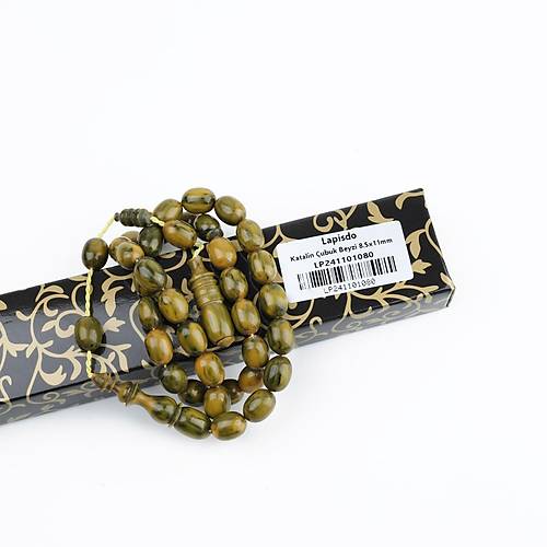 Katalin �ubuk Dinlenmi� Usta ��i Beyzi Kesim 8.5x11mm Tesbih -Ye�il Sar�