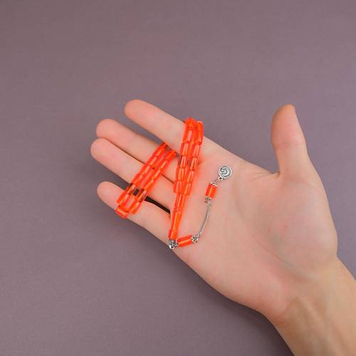 U�ak Cam� Kesme Kesim 7x10mm Tesbih Alpaka P�sk�ll� �effaf Turuncu