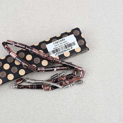 S�kma Kehribar Kesme Kesim Alpaka P�sk�ll� 6x10mm Tesbih