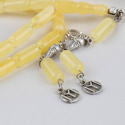 Rus Kaya Damla Kehribar 925Ayar G�m�� P�sk�l Arpa Kesim Kesim 6x14mm Tesbih