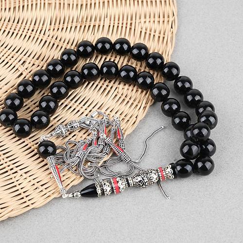 S�kma Kehribar 925Ayar G�m�� P�sk�l �zel G�m�� Nak�� �mame K�re Kesim 13mm Tesbih