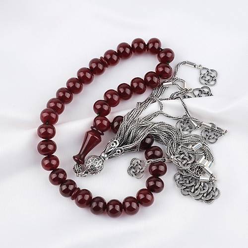 Skma Kehribar Ar Alpaka Pskl Tekerlek Kesim 13x10.5mm Tesbih