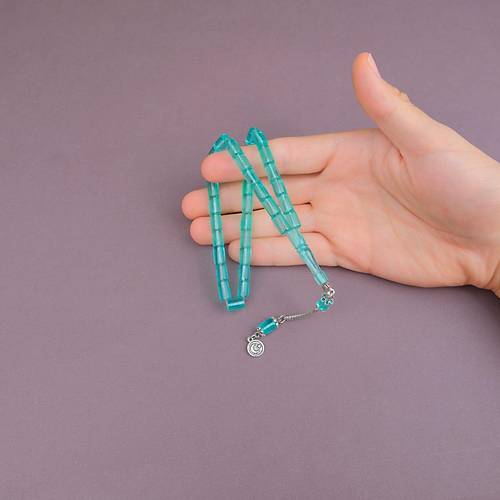 U�ak Cam� Kesme Kesim 7x10mm Alpaka P�sk�ll� Tesbih Su Ye�ili