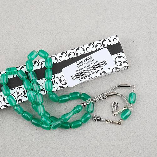 S�kma Kehribar Kaps�l Kesim Alpaka P�sk�ll� 7x11mm Tesbih Ye�il