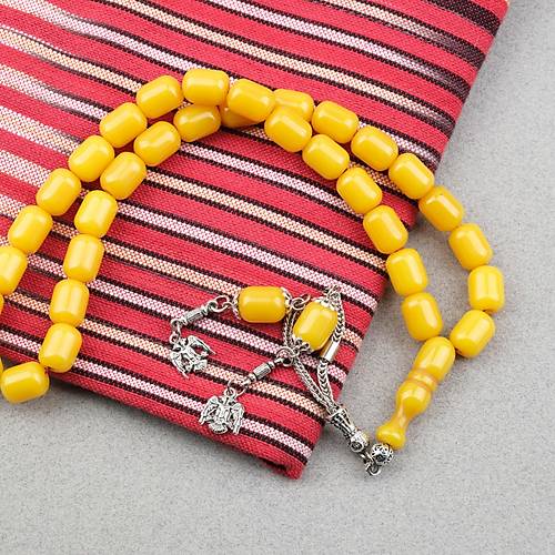 Katalin �ubuk Alpaka P�sk�ll� Kaps�l Kesim 9x12.5mm Tesbih - Hardal Sar�