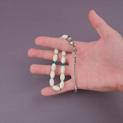 Krem Havlit Do�al Ta� Maskot Uzun Arpa Kesim 8x15mm Tesbih Kahverengi Ah�ap Kutulu