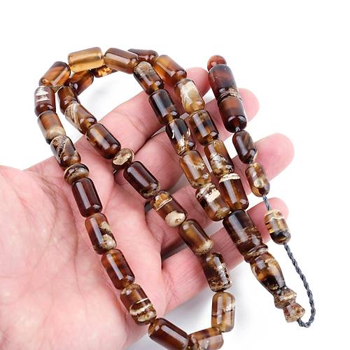 Sumatra Kaya Damla Kehribar Kapsl Kesim 9x16mm Tesbih