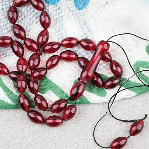 S�kma Kehribar Beyzi Kesim 7x11mm Tesbih P�sk�ls�z K�rm�z�