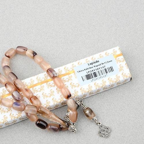 S�kma Kehribar Sedefli Alpaka P�sk�l Kaps�l Kesim 8x11.5mm Tesbih