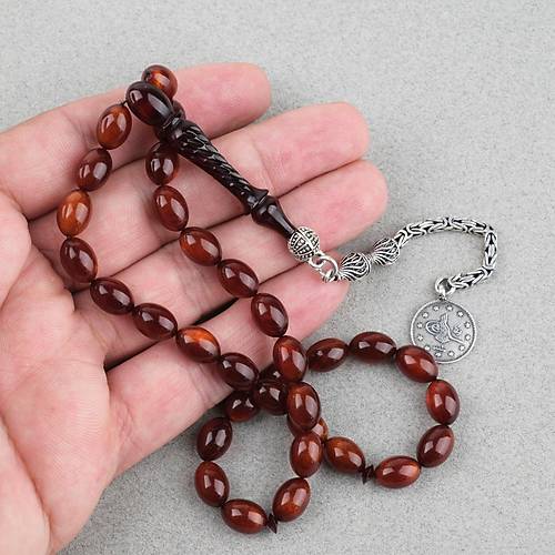 Kadim Katalin �ekoslovak El Boy ��lemeli �mame 925Ayar G�m�� P�sk�l Beyzi Kesim 7x10mm Tesbih