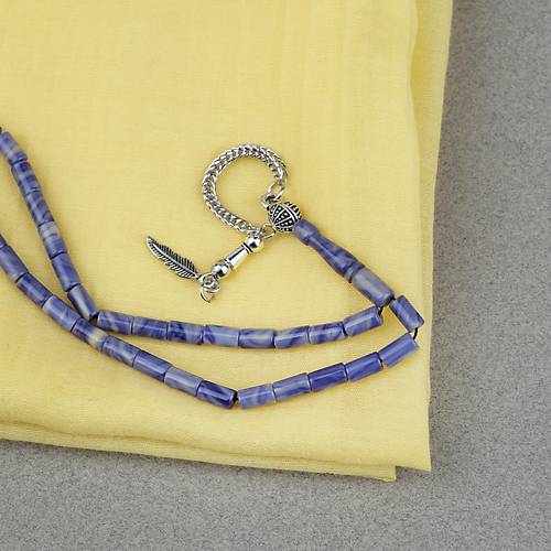 S�kma Kehribar Alpaka P�sk�ll� Kesme Kesim 4x7mm Tesbih- Krem-Mavi