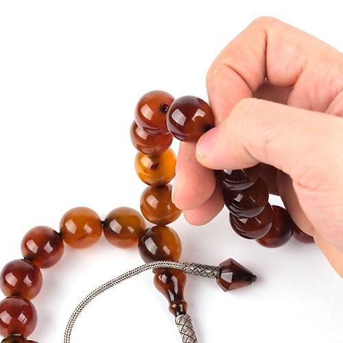 Osmanl Skma Kehribar Cem Blbl Usta ilikli Kre Kesim 18mm Tesbih