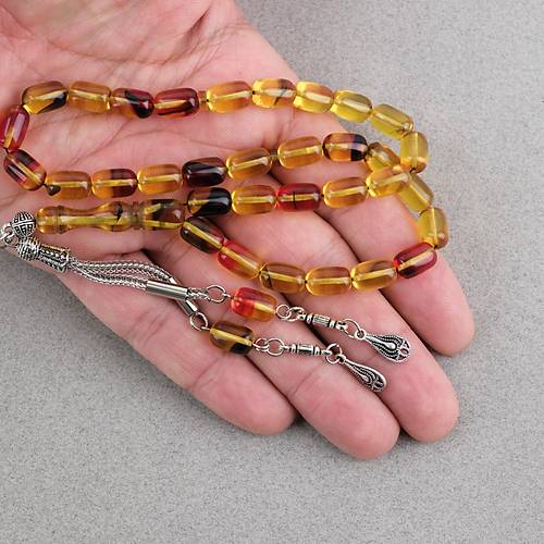 S�kma Kehribar Kaps�l Kesim Alpaka P�sk�ll� 7x11mm Tesbih