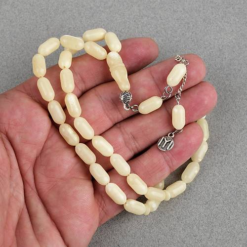 Rus Kaya Damla Kehribar 925Ayar G�m�� P�sk�l Arpa Kesim Kesim 6x12mm Tesbih