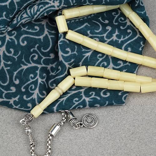 S�kma Kehribar Alpaka P�sk�ll� Kesme Kesim 6x10mm Tesbih - Sar�