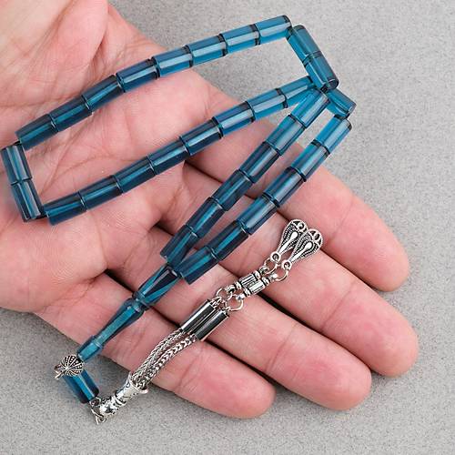 S�kma Kehribar Kesme Kesim Alpaka P�sk�ll� 6x10mm Tesbih