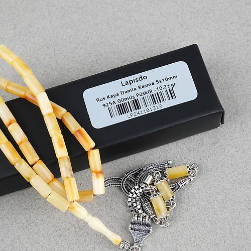 Rus Kaya Damla Kehribar 925Ayar G�m�� P�sk�l Kesme Kesim 5x10mm Tesbih
