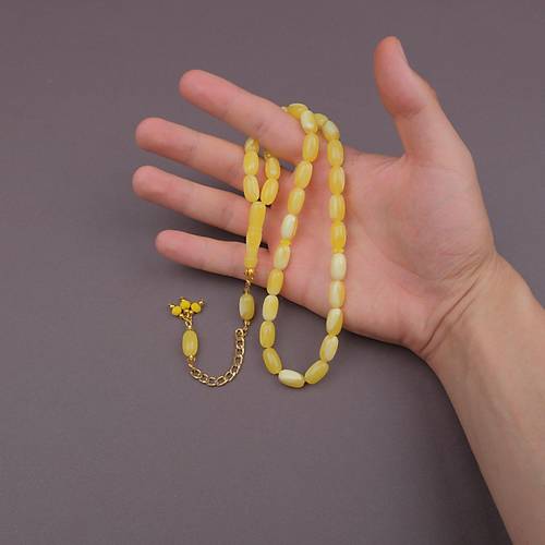 Beyrut Damla Alt�n Renk P�sk�ll� Arpa Kesim 8x14mm Tesbih