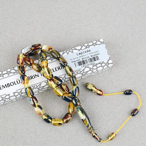 Arizona Katalin Sistemli Kaps�l Kesim 8x12mm Tesbih - Sar� Siyah