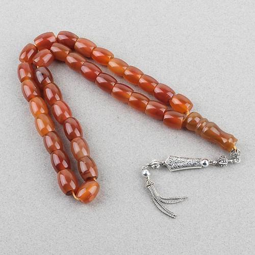 Akik Ta�� Habbe ve �mame Dahil Akik Alpaka P�sk�l F��� kesim 12x15mm Tesbih