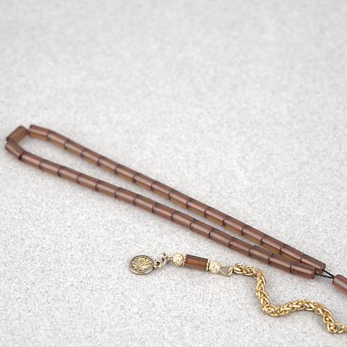 S�kma Kehribar Bilek Boy Kesme Kesim 4x7mm Sallama Tesbih Kahverengi