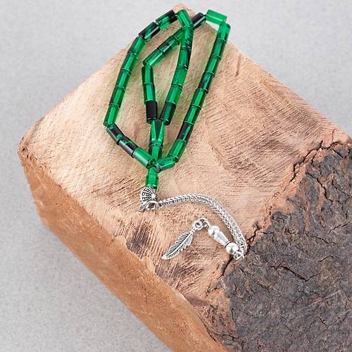 Ate� Kehribar Alpaka P�sk�ll� Kesme Kesim 4x7mm Tesbih- Ye�il