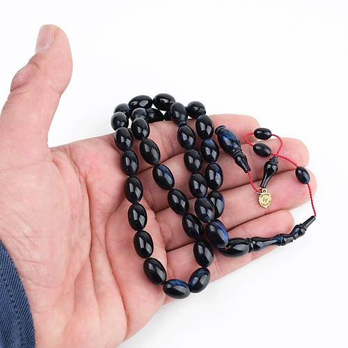 Kadim Katalin Eski Kalemlik Obje Usta i mzal Beyzi Kesim 8x12mm Tesbih- Mavi Sedefli