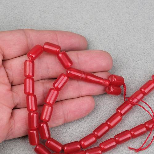 S�kma Kehribar Kaps�l Kesim 7x12mm Tesbih - Mat K�rm�z� P�sk�ls�z