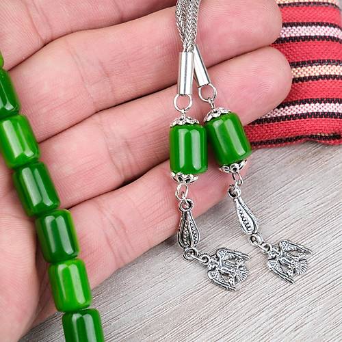 Katalin �ubuk Alpaka P�sk�ll� Kaps�l Kesim 9x13mm Tesbih - Ye�il