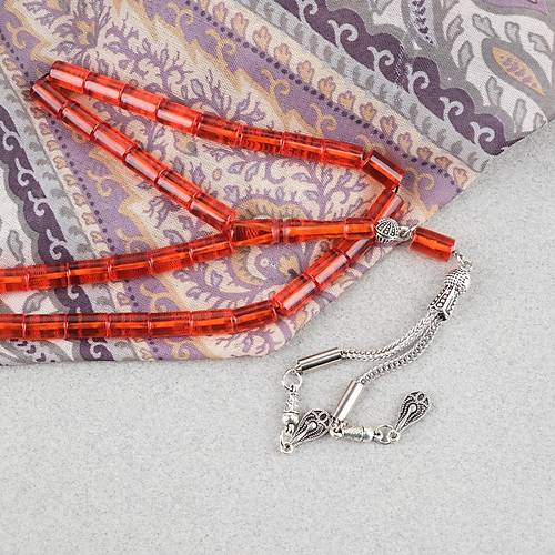 S�kma Kehribar Kesme Kesim Alpaka P�sk�ll� 6x10mm Tesbih