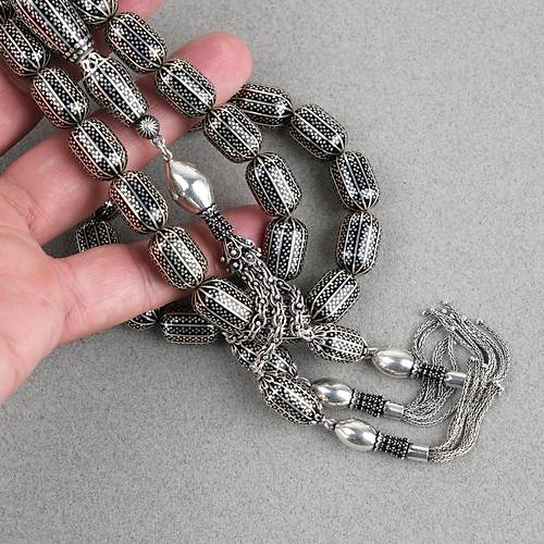 Erzurum Oltu 925Ayar Gm lemeli Nakka mame Kapsl Kesim 11x16mm Tesbih