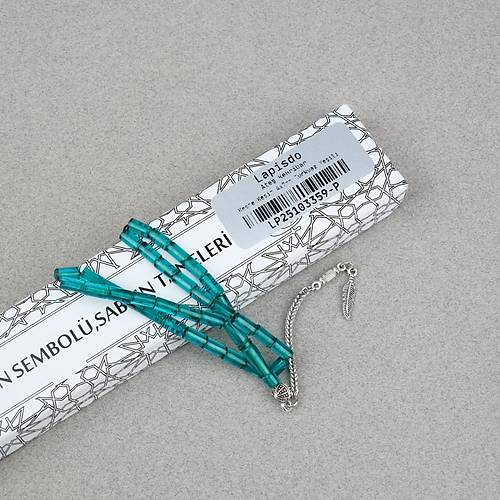 Ate� Kehribar Alpaka P�sk�ll� Kesme Kesim 4x7mm Tesbih- Turkuaz Ye�ili