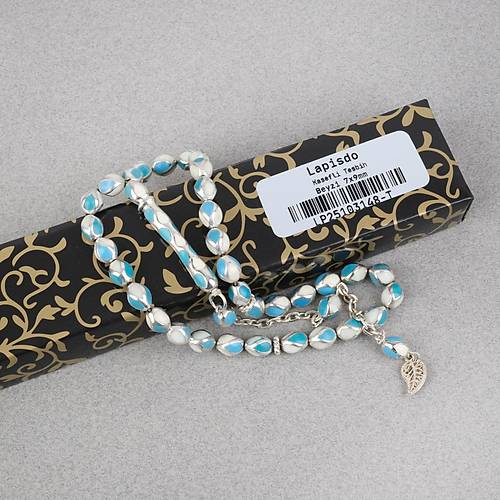 G�m�� Kaplama Kafesli Mine Beyzi 7x9mm Tesbih -Turuncu Beyaz