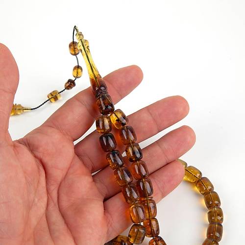 Dominik Krmz-Mavi Kaya Fosil Amber Kapsl Kesim 9.5x11mm Tesbih