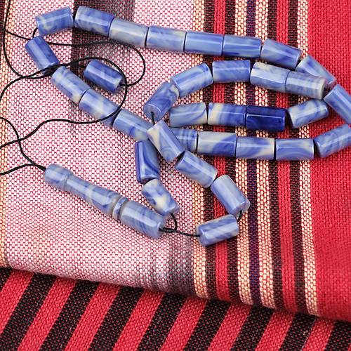 S�kma Kehribar Kesme Kesim 6x10mm- Krem - Mavi P�sk�ls�z