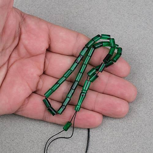 Ate� Kehribar Kesme Kesim 4x7mm Tesbih- Ye�il