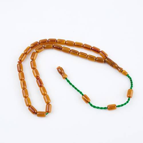 Osmanl� S�kma Kehribar Dikey Hareli Kaps�l Kesim 7x11mm Tesbih - Bal K�p���